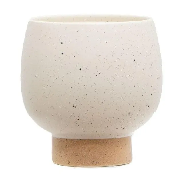 Mainstays 5.5"H Small Indoor Speckle Cream Ceramic Planter with Tan Base