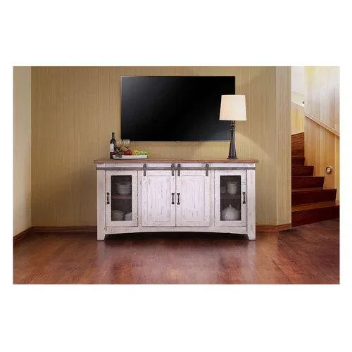Pueblo White Flat Panel TV Stand - Brown