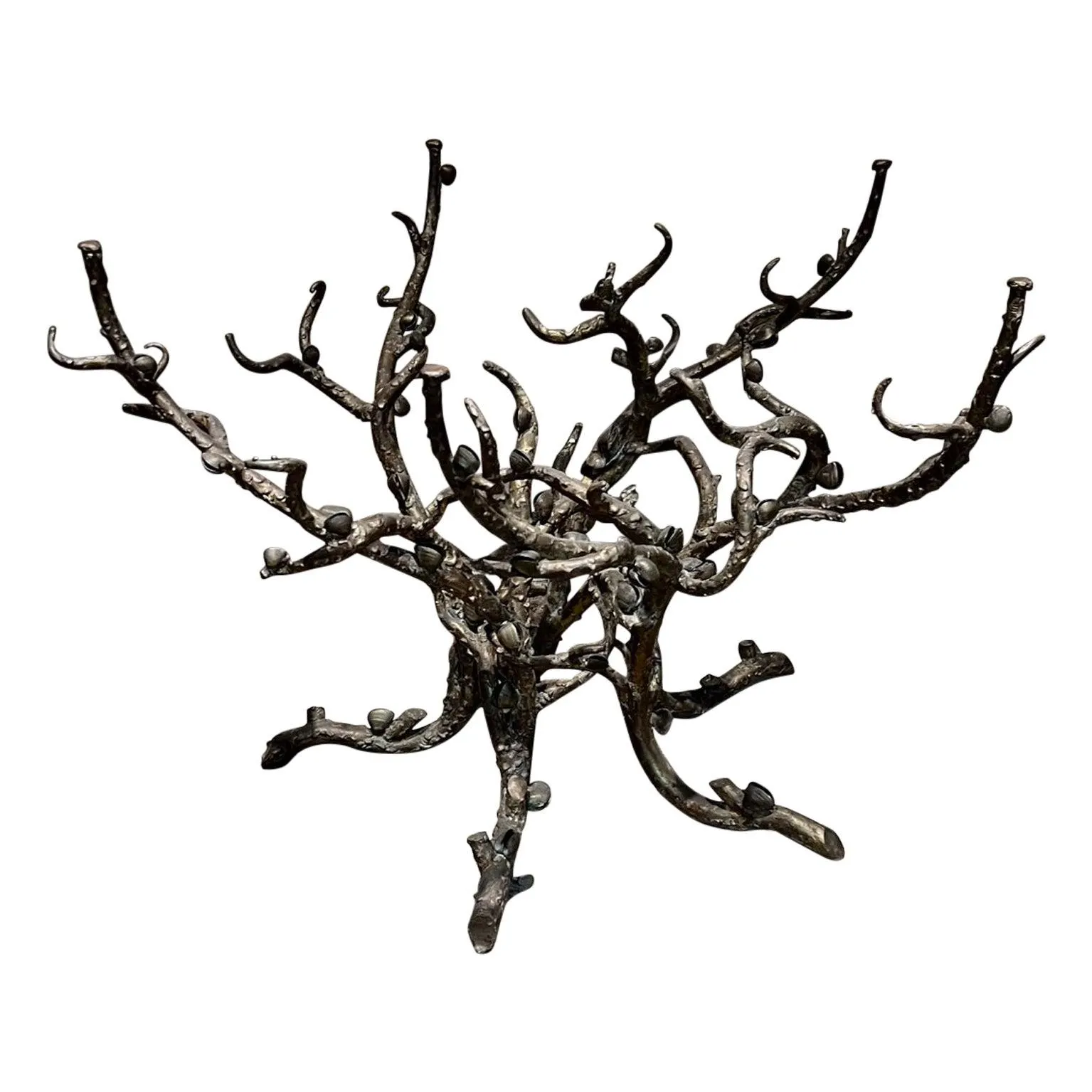 Base de mesa de comedor escultórica de bronce con vida marina de los años 70