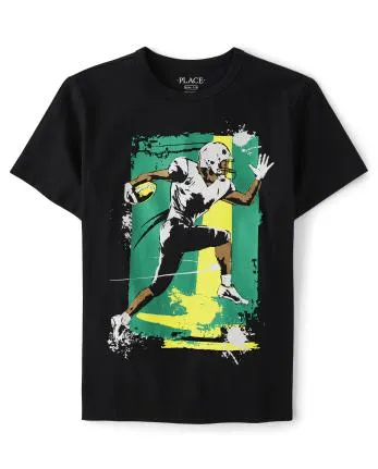 Boys Football Player Graphic Tee - black