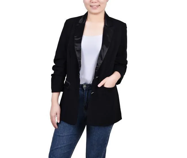 Petite Satin Lapel Scuba Crepe Blazer