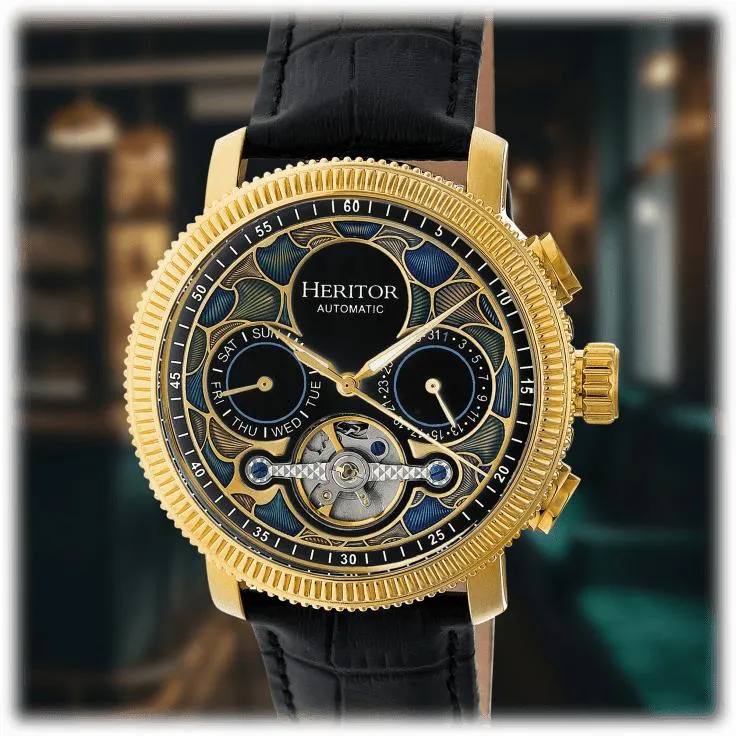 Heritor Aura Reloj Semi-Esqueleto Automático con Correa de Cuero