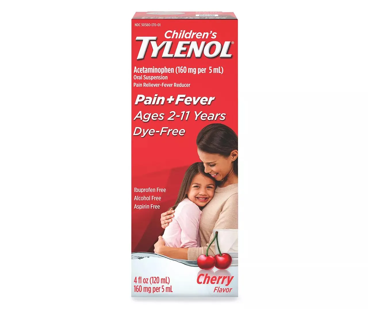 Children's Tylenol Liquid Oral Suspension Pain Reliever & Fever Reducer with Acetaminophen, Aspirin-, Ibuprofen-, High Fructose Corn Syrup- & Dye-Free, Cherry, 4 Fl. Oz