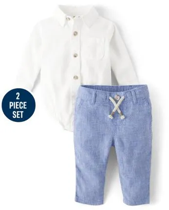 Baby Boys Dad And Me 2-Piece Outfit Set - Linen - multi clr