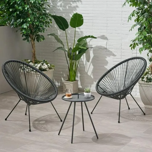 Armani Outdoor Woven 3 Piece Chat Set, Black and Gray