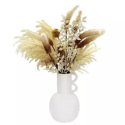 Artificial Wild Grass Arrangement In Handled Vase Floral Arrangement Table Decor