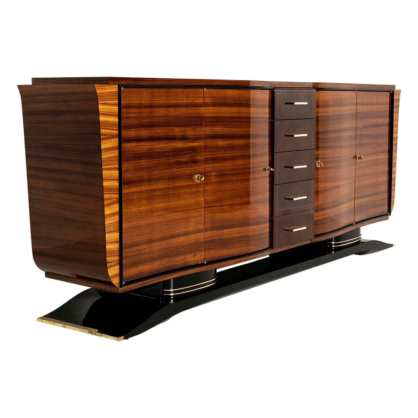 Gran Aparador Art Decó en Chapa de Palisandro con Detalles de Latón, Francia, Años 30