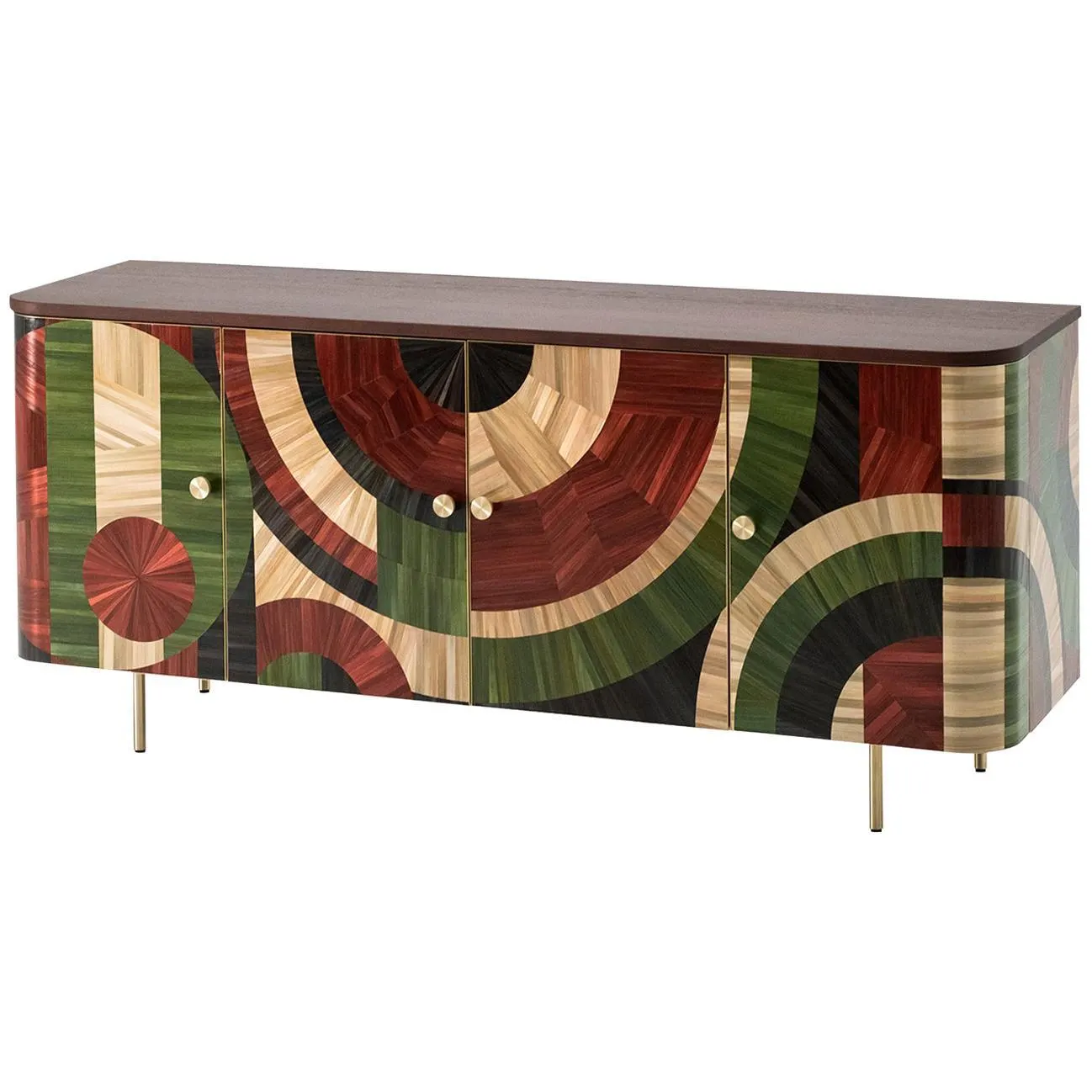 Armario de madera Art Decó con marquetería de paja Solomia Verde Rojo Negro by RUDA Studio