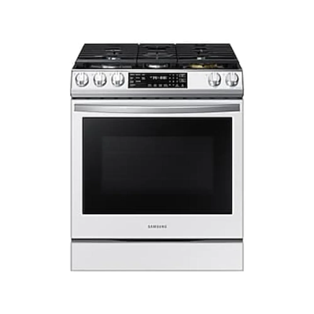 Samsung Bespoke 6.0 cu. ft. Smart Front Control Slide-In Gas Range with Air Fry & Wi-Fi in White Glass
