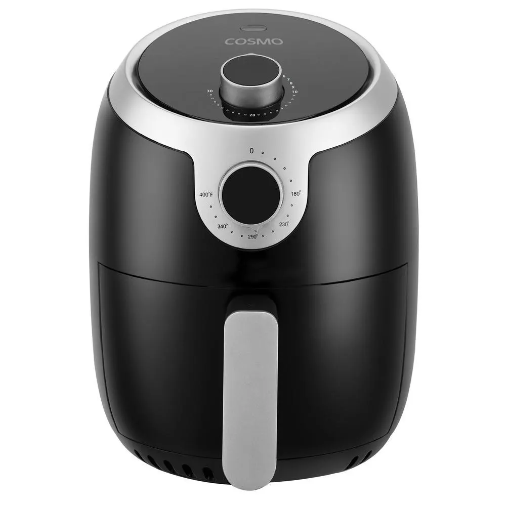 Cosmo 2.3 Quart Electric Hot Air Fryer with Temperature Control, Timer, Auto Shut-Off, Non-Stick Frying Tray, 1000W in Black