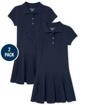 Vestido tipo polo de piqué de uniforme para niña, paquete de 2 - tidal