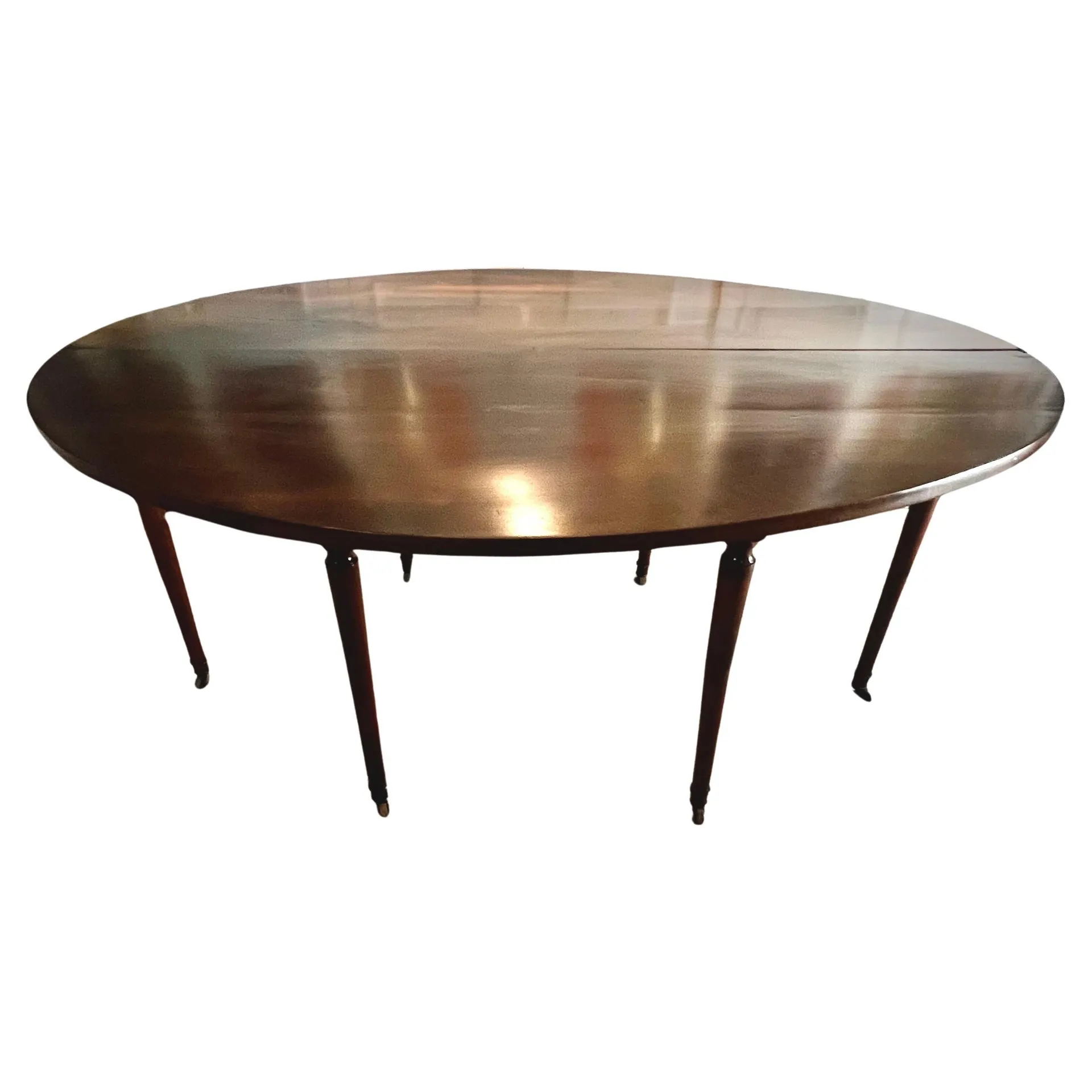 Mesa Demi Lune de comedor francesa plegable de madera de frutal del siglo XIX