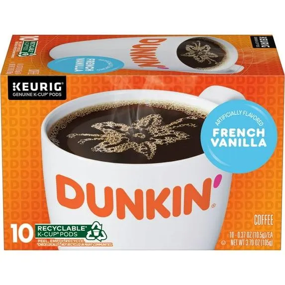 Dunkin’ French Vanilla Artificially Flavored Coffee, Keurig K Cup Pods, 10 Count Box