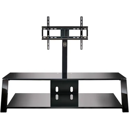 Triple Play 63" Black Metal and Glass TV Stand Fits TVs Up to 70" with Flat Screen Mount