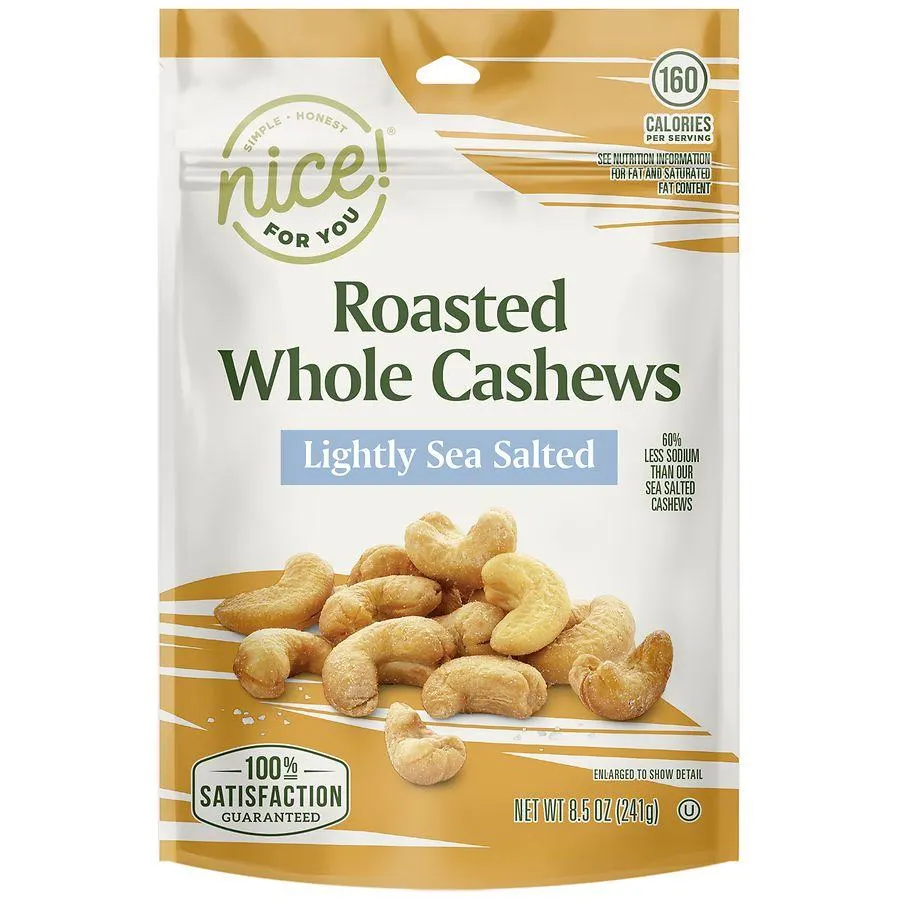 Nice! Roasted Whole Cashews Lightly Sea Salted, 8.5 oz