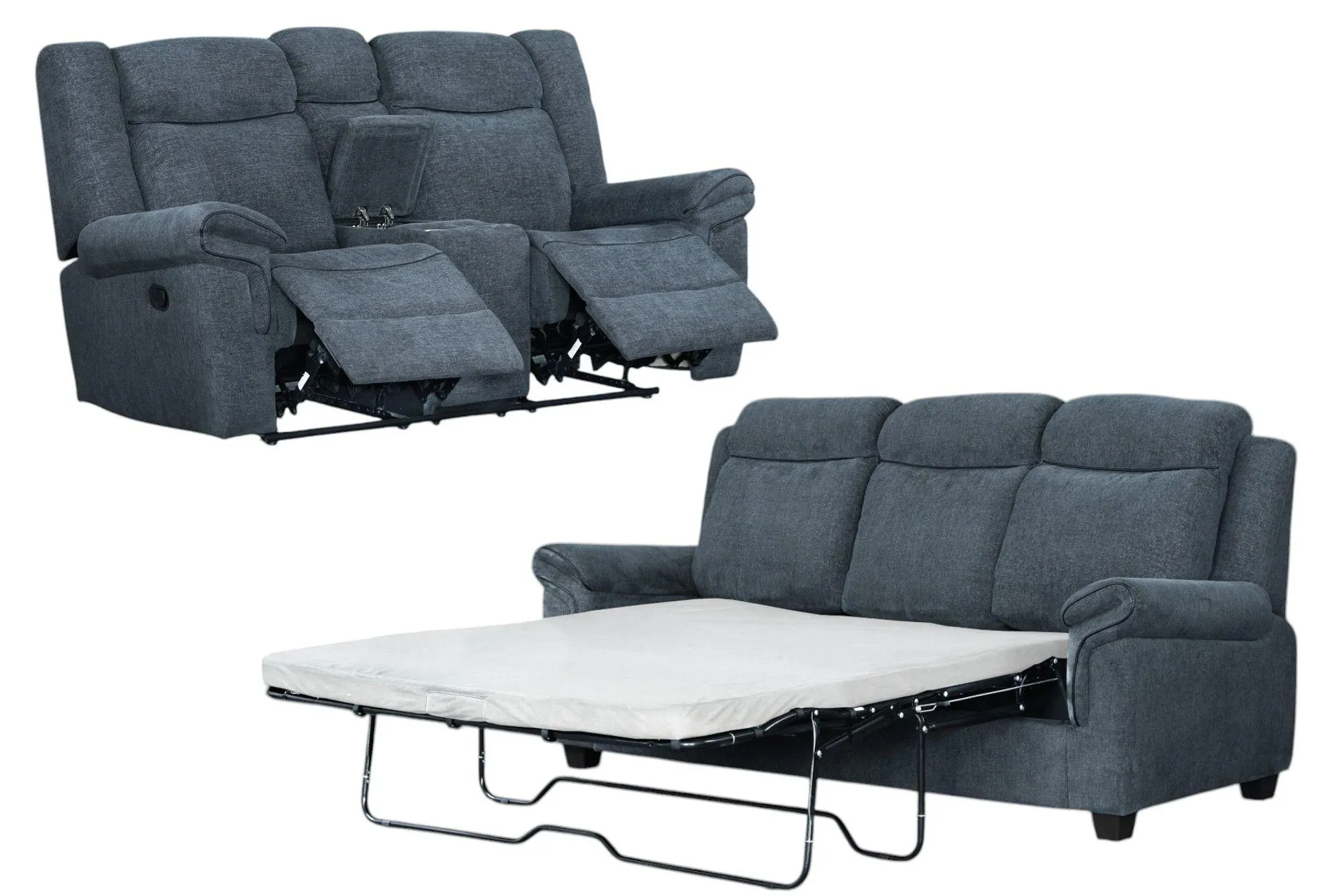 Rox 2 Piece Set Loveseat Recliner and Sofa with Hide a bed by Best Home - Grey