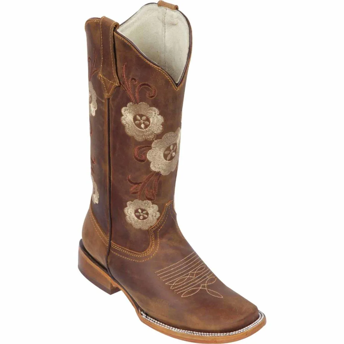 Botas Altas de Cuero con Flores para Mujer en Horma Rodeo Q322MF6251