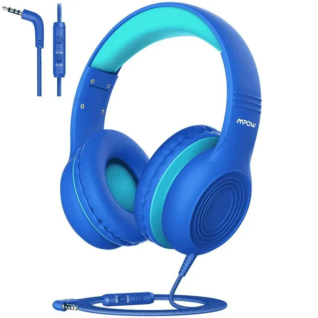 Mpow Kids Headphones with Microphone, Foldable 85/94dB Safe Volume Stereo Adjustable over Ear Headphones for Kids, Girls, Boys, Children, Share Function Wired Kids Headphones for School Tablet