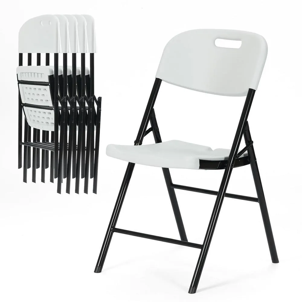 Winlice 6 Pack White Folding Chairs Steel Folding Dining Chairs Commercial Grade Folding Chair Foldable Guest Chairs for Even