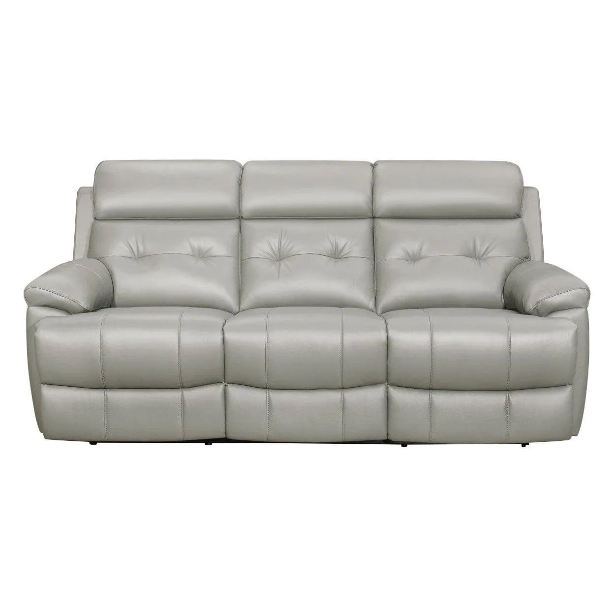 Sofá doble reclinable, cuero flor gris plata a juego