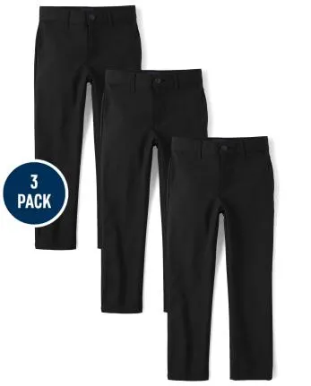 Boys Uniform Quick Dry Skinny Chino Pants 3-Pack - black