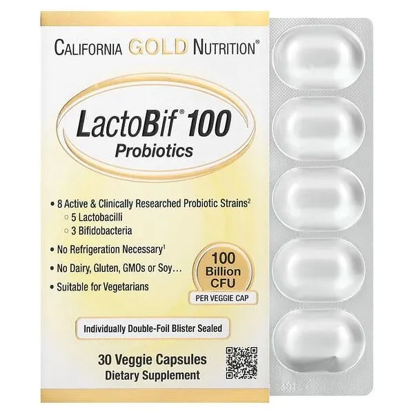 California Gold Nutrition, LactoBif 100 Probiotics, 100 Billion CFU, 30 Veggie Capsules