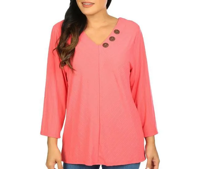 Womens Coconut Buttons 3/4 Sleeve Top