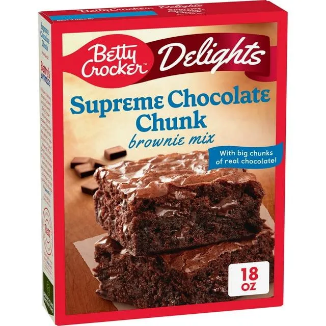 Betty Crocker Delights Supreme Chocolate Chunk Brownie Baking Mix, 18oz, Shelf Stable, Cardboard Box