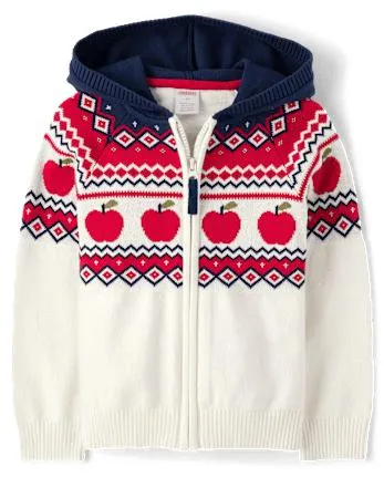 Unisex Intarsia Apple Fairisle Cardigan - Classroom Cutie - tidal