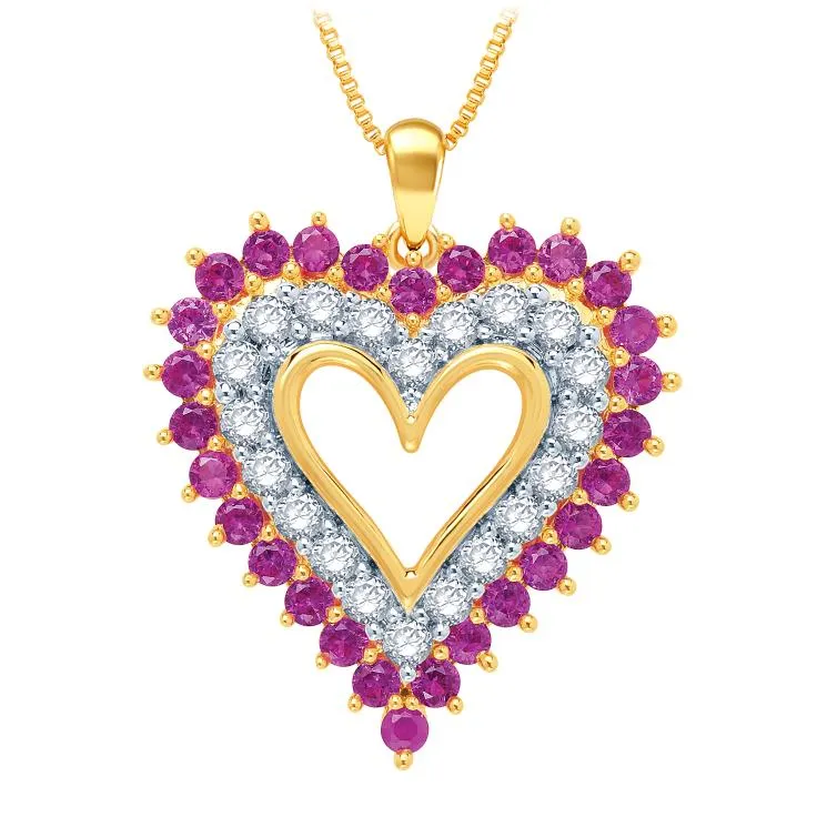 Diamond Muse Collar con Colgante de Corazón de Rubí y Zafiro Blanco