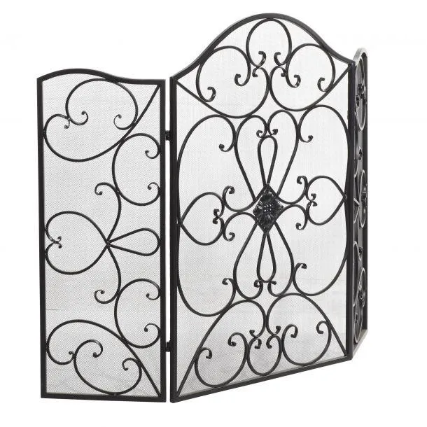 Marisol + Daisy Traditional 49" x 36" Metal Foldable 3 Panel Fireplace Screen with Mesh Netting - Black