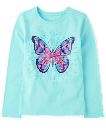 Girls Butterfly Graphic Tee - softmarine