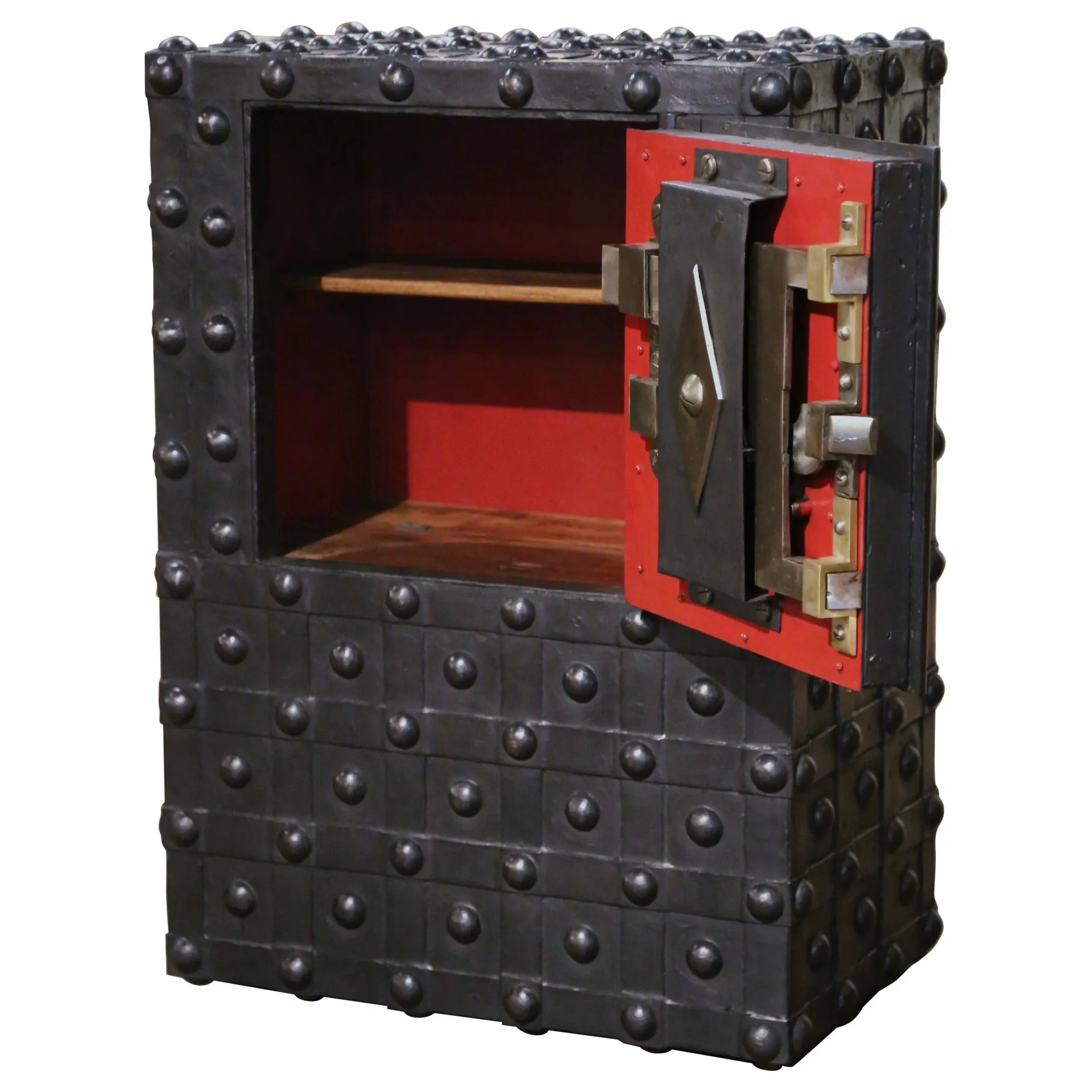 Caja fuerte francesa de hierro forjado de mediados del siglo XIX con tachuelas de Magaud De Charf