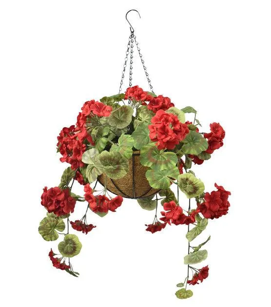 28" Summer Pink Geranium Hanging Basket by Bloom Room