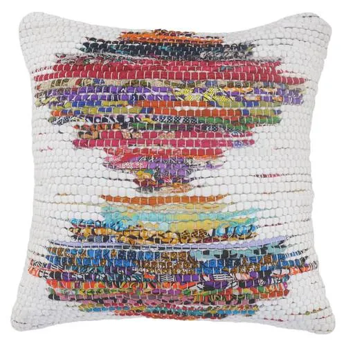 Cojín geométrico Chindi blanco y multicolor, 20" x 20"