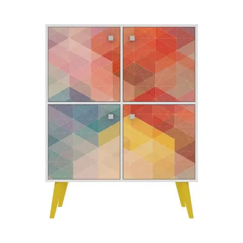 Gabinete Doble Avesta de 45.28" de Alto en Blanco, Sello de Color y Amarillo