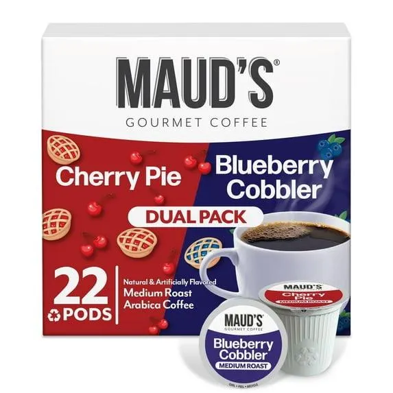 Maud's Cherry & Blueberry Flavored Coffee Pods, 22ct, Medium Roast Flavored Coffee in Recyclable Single Serve Pods – 100% Arabica Beans, Compatible with Keurig K Cups Maker