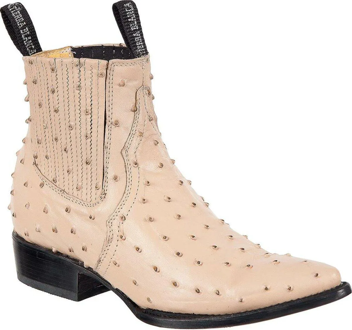 Botines Charros de Avestruz Grabado Horma Puntal Arena DIE-4111