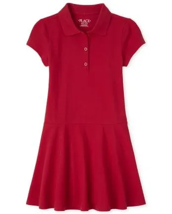 Vestido tipo polo de piqué de uniforme para niñas - ruby