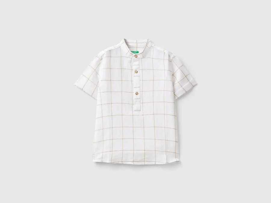 Camisa de cuadros con cuello mao