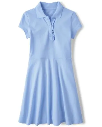 Girls Uniform Ruffle Pique Polo Dress - daybreak
