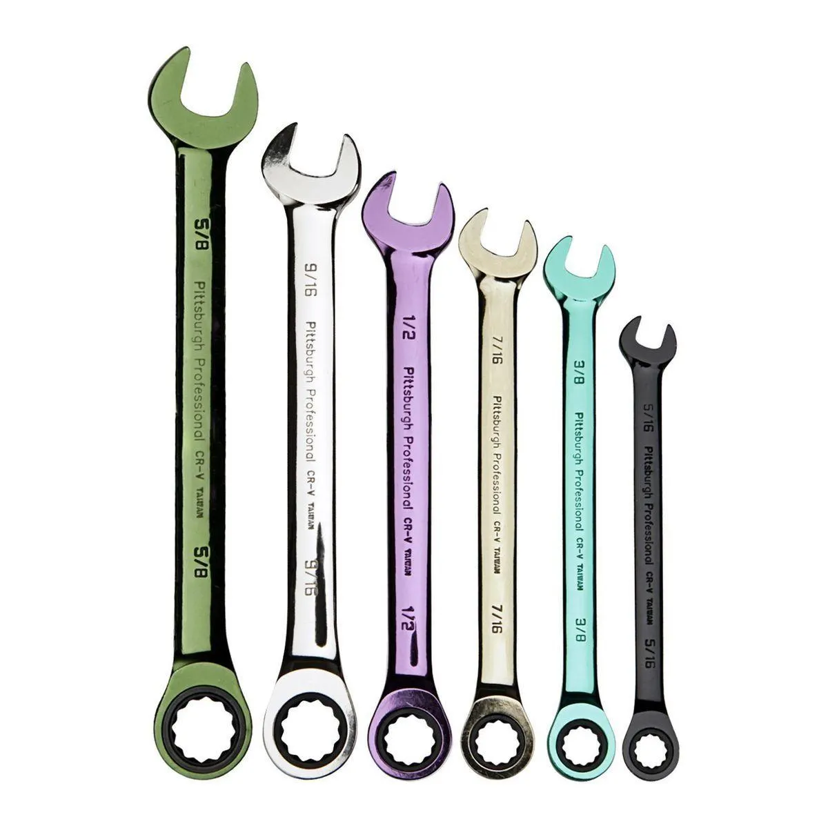 Color SAE Ratcheting Combination Wrench Set, 6 Piece