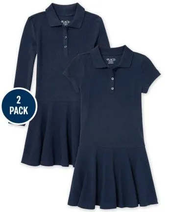 Vestido tipo polo de piqué de uniforme para niña, paquete de 2 - tidal