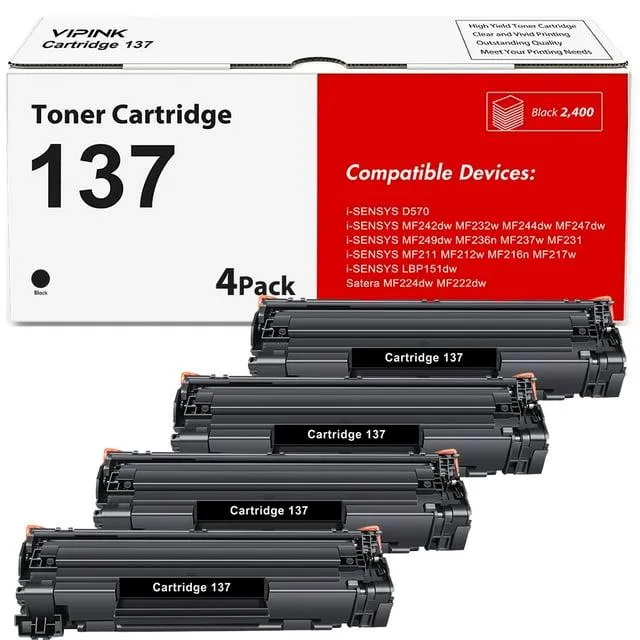 137 Black Toner Cartridge 4-Pack Compatible for Canon Cartridge 137 CRG137 CRG-137 imageCLASS MF232w D570 MF236n MF242dw MF244dw MF247dw MF227dw MF220 MF230 MF240 MF210 Printer High Yield