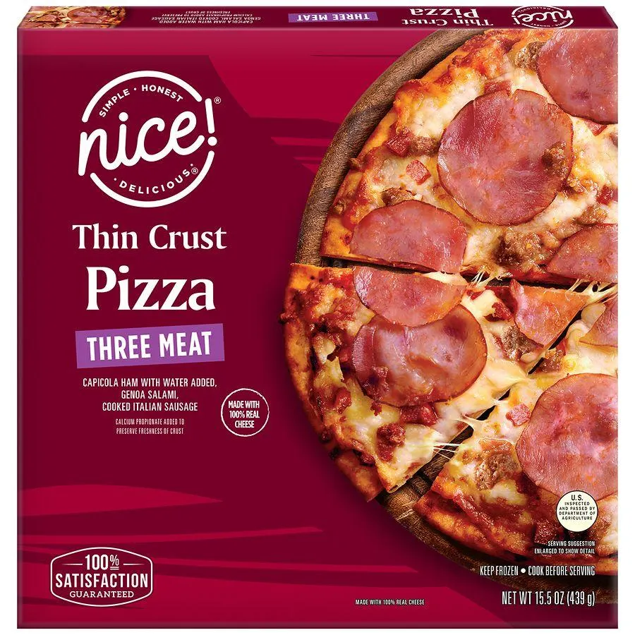 Nice! Thin Crust Pizza Three Meat, 15.5 oz