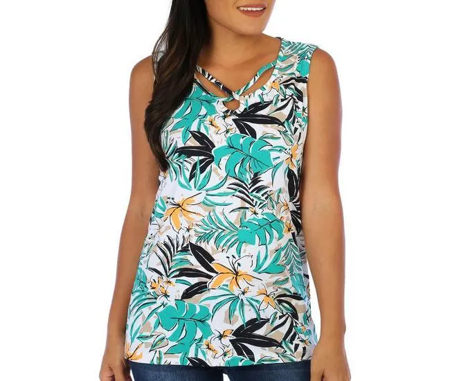 Womens Tropical Floral Sleeveless Top