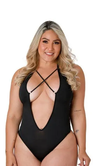 Body de lencería en licra con escote profundo y encaje posterior 5BD0018