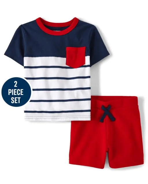Baby And Toddler Boys Striped Colorblock 2-Piece Outfit Set