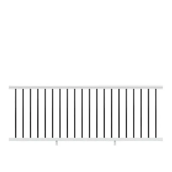 Traditional 8 ft. x 36 in. (Actual Size: 92 x 33 1/4" in.) White PolyComposite Vinyl Rail Kit with Black Metal Balusters