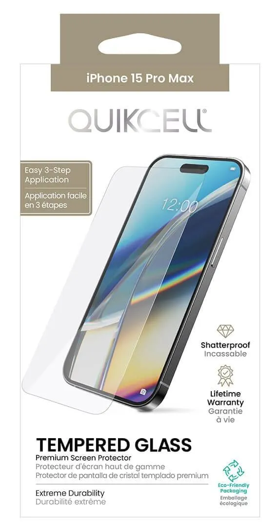 Protector de Pantalla de Vidrio Templado Quickcell para iPhone 15 Pro Max